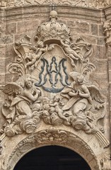 Fototapeta na wymiar Detail of the facade of Valencia Cathedral, Spain
