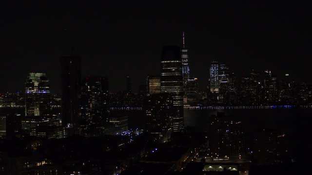 New York City Skyline at Night with Freedom Tower