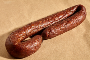A Pennsylvania version of a smoked Kielbasa, the classic Polish sausage, as made in Shanendoah, Pennsylvania..