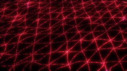 Abstract red cg polygonal grid neon triangles. Geometric light motion background. Lowpoly wireframe