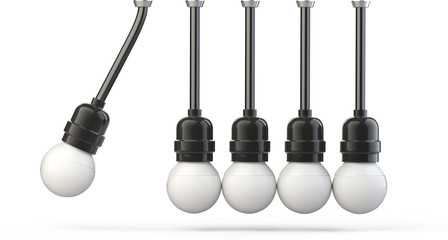 Naklejka premium Newton's cradle made of light bulbs, teamwork leadership concept icon.