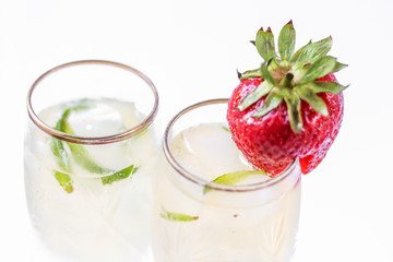 Fresh strawberries and champagne glasses