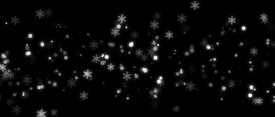 Snowflakes background. Falling snow flakes. Merry Christmas. Isolated on black