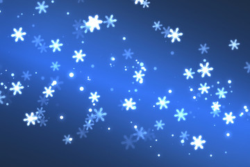 Snowflakes background. Falling snow flakes. Merry Christmas. Blue gradient