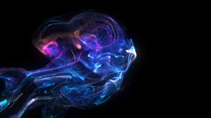 Liquid glowing multicolor neon dust. Fluid blue and pink wallpaper. Abstract background. Particles cloud.