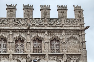 Lonja de la Seda (15th-16th century), UNESCO World Heritage List, Valencia, Spain. Architectural detail of facade