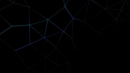 Abstract cg polygonal grid blue neon triangles. Geometric light motion background. Lowpoly wireframe