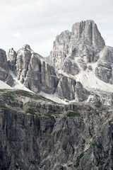 Hiking Dolomites mountains of Passo Giau. The world famous Dolomiti peaks in South Tyrol in the Alps of Italy. Belluno in Europe mountain scenery. Alpine hike