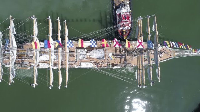 Aerial plan of freedom frigate arriving in port. Buenos Aires - Argentima.
