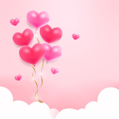 Fototapeta na wymiar Valentine illustration of heart-shaped balloons on pink background