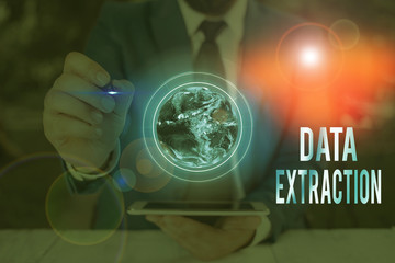 Conceptual hand writing showing Data Extraction. Concept meaning act or process of retrieving data out of data sources Elements of this image furnished by NASA
