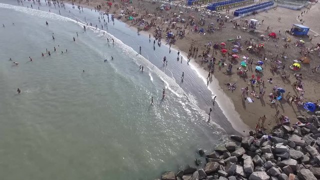 Aerial view of the city and the beaches of Mar del Plata. Buenos Aires, Argentina.