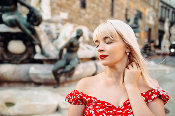 Fototapeta premium Woman dreaming with closed eyes.