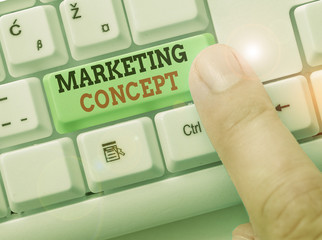 Conceptual hand writing showing Marketing Concept. Concept meaning the strategy that firms adopt to...