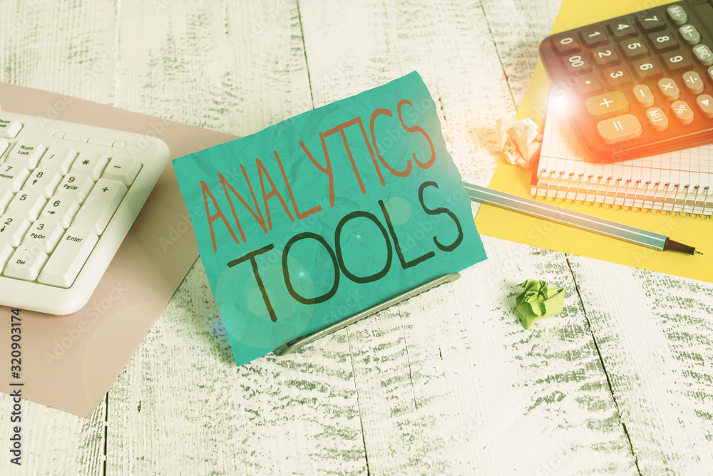 Fototapete handwriting text writing analytics tools. conceptual photo pieces of web application analysis softwa