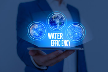 Text sign showing Water Efficiency. Business photo text reduce water wastage by measuring amount of...