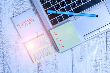 Writing note showing Emotional Abuse. Business concept for demonstrating subjecting or exposing...