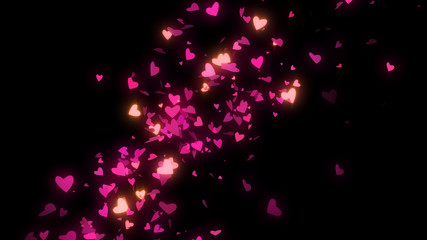 Valentines day wallpaper. Confetti explosion. Falling Hearts particles. Isolated on black. Exploding firework. Pink color.