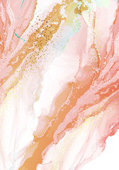 Fototapeta premium Dynamic abstract marble fluid coral shapes, wavy colorful cool watercolor, flowing background. Liquid gradient vector background for banner, poster, magazine, book. Vector design 2020.