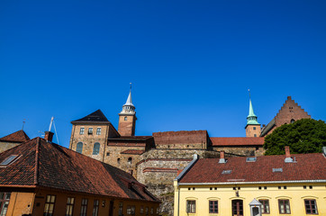Obraz premium The Akershus Fortress in Oslo. This is one of the Norwegian capital city main landmark.