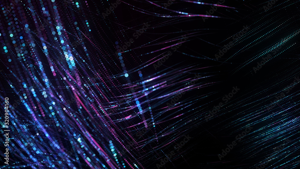 Wall mural bright wavy background. glowing dots and lines. neon light. wave element for design. smooth particle
