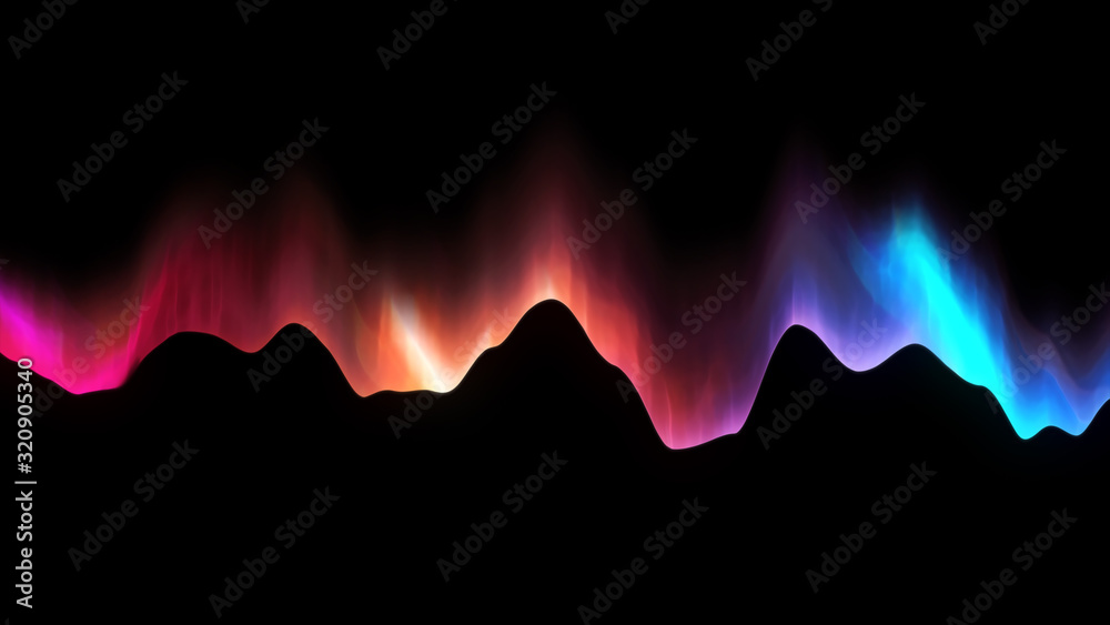 Wall mural bright wavy background. glowing dots and lines. neon light. wave element for design. smooth particle