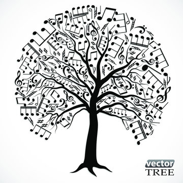silhouette tree with music notes