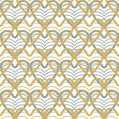Golden and turquoise hearts seamless pattern. Golden and turquoise pattern isolated on white. Abstract geometric retro background in the style of the 20s.