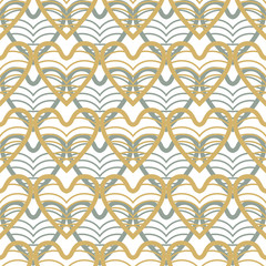 Golden and turquoise hearts seamless pattern. Golden and turquoise pattern isolated on white. Abstract geometric retro background in the style of the 20s.