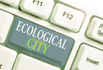 Conceptual hand writing showing Ecological City. Concept meaning huanalysis settlement modeled on...