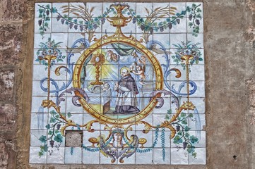 Ceramic tiles street sign of the Patriarca square in Valencia, Spain
