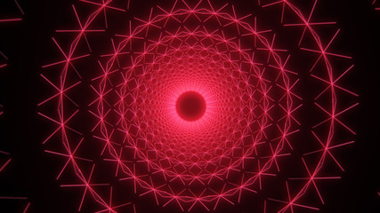 Geometric abstract background. Modern wallpaper. Red neon tunnel.