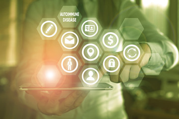 Text sign showing Autoimmune Disease. Business photo text body tissues are attacked by its own...