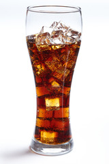 cola with ice cubes isolated