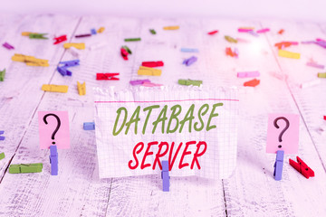 Writing note showing Database Server. Business concept for uses a database application that...