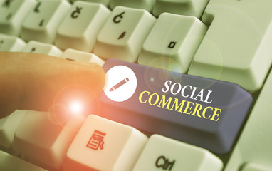 Conceptual hand writing showing Social Commerce. Concept meaning uses social networks in the buying...