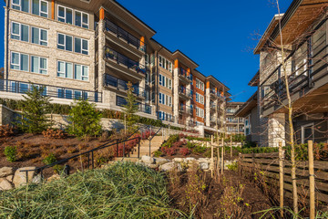 Fragment of an apartment building with nice landscape.