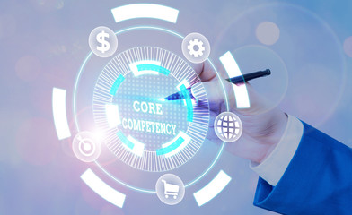 Word writing text Core Competency. Business photo showcasing harmonized combination of multiple...