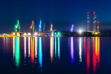 Cranes shipyard light trails Pula Uljanik Croatia