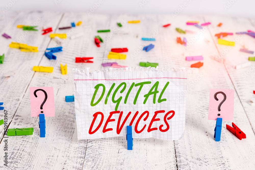 Poster writing note showing digital devices. business concept for physical unit of equipment that contains 