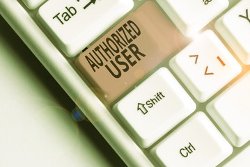 Writing note showing Authorized User. Business concept for demonstrating granted permission to...