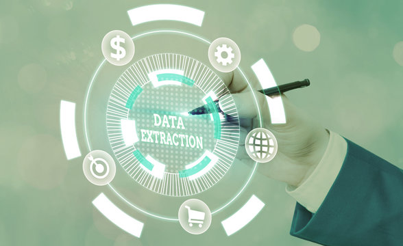 Word writing text Data Extraction. Business photo showcasing act or process of retrieving data out of data sources