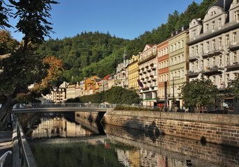 Fototapeta premium Stara Louka street in Karlovy Vary. Bohemia. Czech Republic