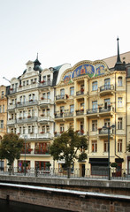 Obraz premium Vridelni street in Karlovy Vary. Bohemia. Czech Republic