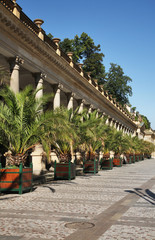 Mill Colonnade at Mlynske nabrezi street in Karlovy Vary. Bohemia. Czech Republic