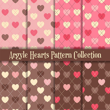 Pink and chocolate argyle hearts pattern