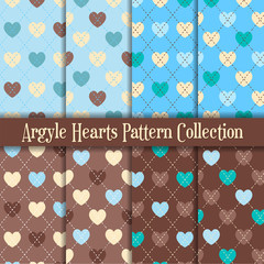 Fototapeta premium Blue and chocolate argyle hearts pattern