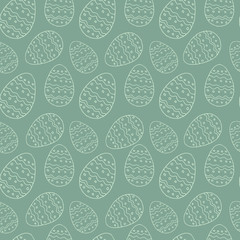 ПечатьWhite contour eggs pattern on mint background, vector easter illustration for design and decor, prints, fabrics, wrapping paper