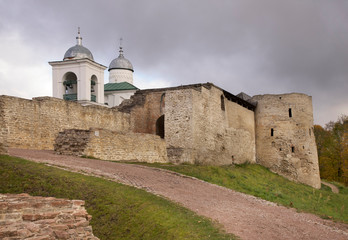 Fototapeta na wymiar Cathedral of St. Nicholas at fortress of Izborsk. Russia