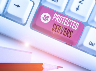 Text sign showing Protected Servers. Business photo showcasing technology for controlling network...